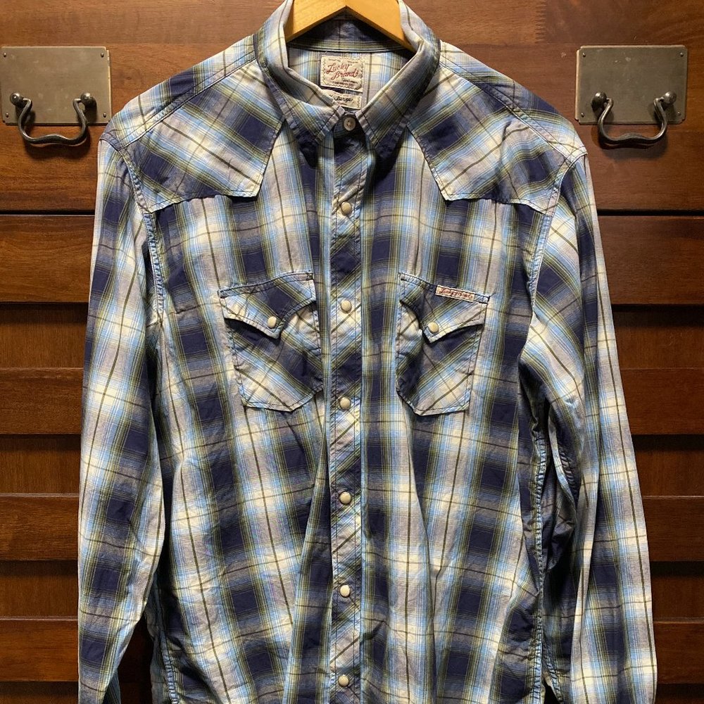 Lucky Brand Western Plaid Pearl Snap XL